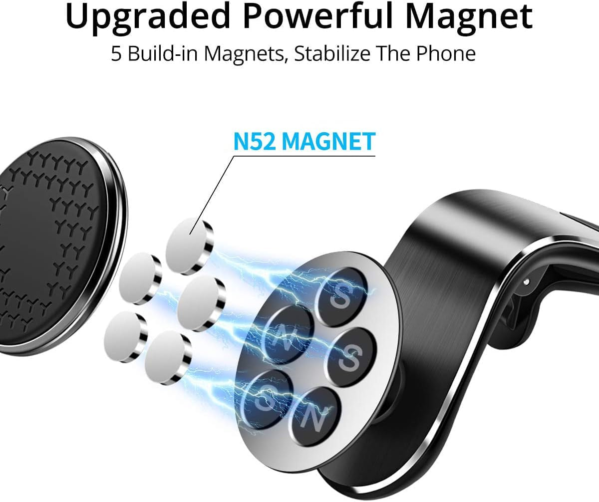 Support Telephone Voiture Magnetique,Support Voiture Auto Universel Rotation 360° Aimant Telephone Voiture Et Un Bouton De Libération Pour Smartphones Et GPS 4.7-6.7 Pouces - Noir