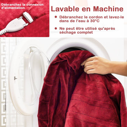 Couverture Chauffante Électrique 130X180Cm 4 Niveaux De Chauffage Télécommande Minuterie D'Arrêt Automatique 8H Couverture En Flanelle 5 Couleurs Au Choix
