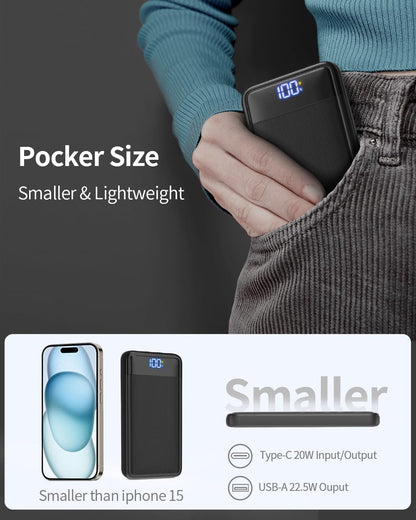 Batterie Externe 13800Mah, Slimmest 22.5W Power Bank,Batterie Portable USB C (Entrée/Sortie) PD3.0 QC4.0 Charge Rapide Chargeur Portable Avec Affichage LCD Compatible Iphone Etc.
