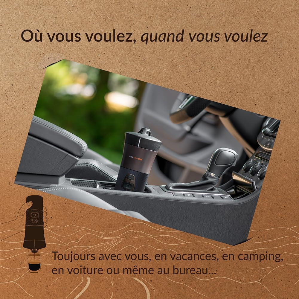 – Handcoffee Auto Set 21002 | Pack Avec Machine a Café/Sac De Transport/Tasse/Serviette | Cafetiere 12V Pour Dosette Senseo - Cafetiere Allume Cigare - Cafetière Voiture, Camping-Car
