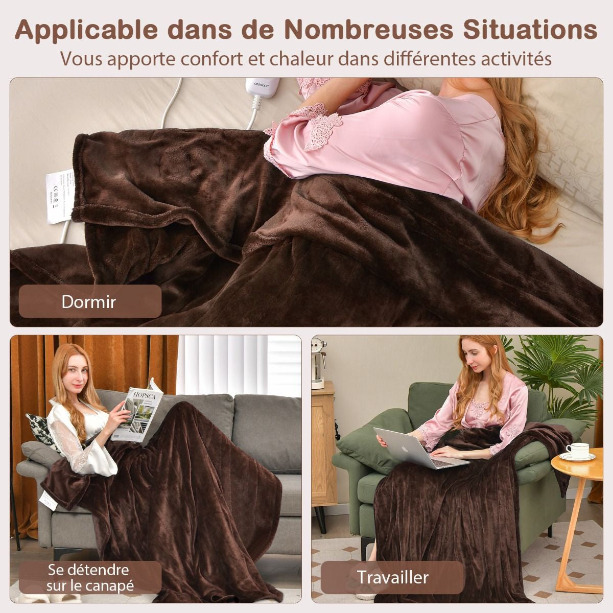 Couverture Chauffante Électrique 130X180Cm 4 Niveaux De Chauffage Télécommande Minuterie D'Arrêt Automatique 8H Couverture En Flanelle 5 Couleurs Au Choix