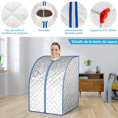 Cabine De Sauna Portable Pliable 3L Avec Télécommande 9 Options De Minuterie Fonction De Vaporisation Puissance 1000 W Noir/Gris/Argent