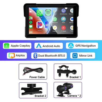 5/7 Inch Carplay Motorcycle DVR Navigation GPS Wireless Carplay Android Auto IPX7 Display Screen Portable Moto Monitor