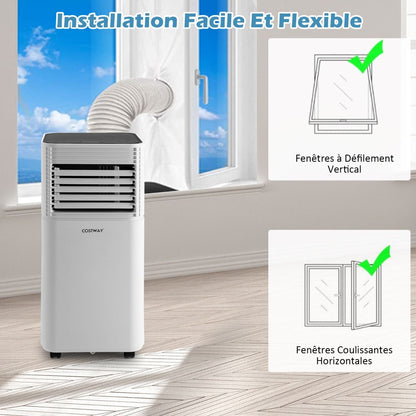 Climatiseur Mobile 4 En 1 Refroidissement Déshumidification Ventilateur 9000BTU 2 Vitesses Mode Veille Minuterie 24 H Blanc/Noir
