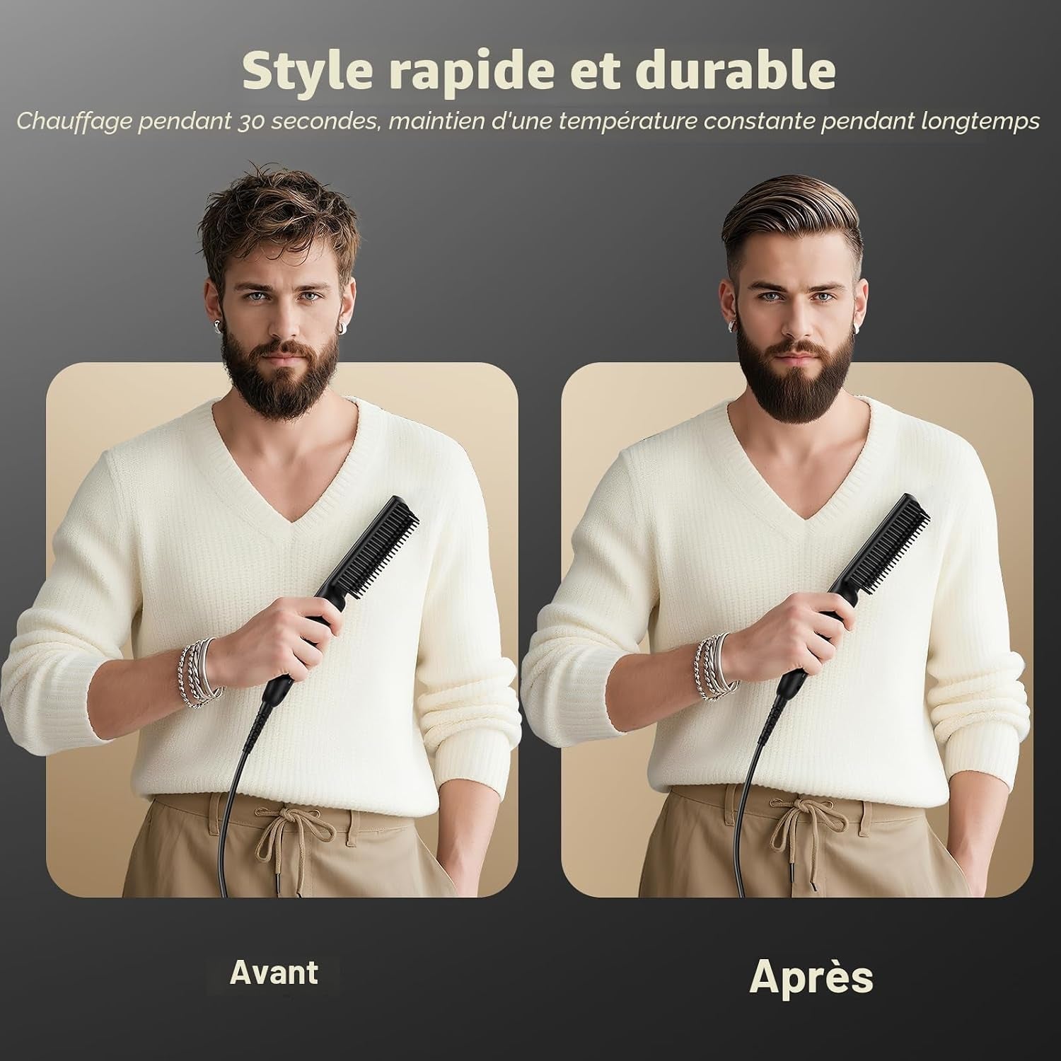 Lisseur Barbe Homme, Mini Lisseur Cheveux, Brosse Chauffante 30S | Peigne À Cheveux Ionique, Lisseur Chauffant Pour Coiffer Barbe Longue Et Courte, Brosse Rapide Pour Cheveux Et Barbe