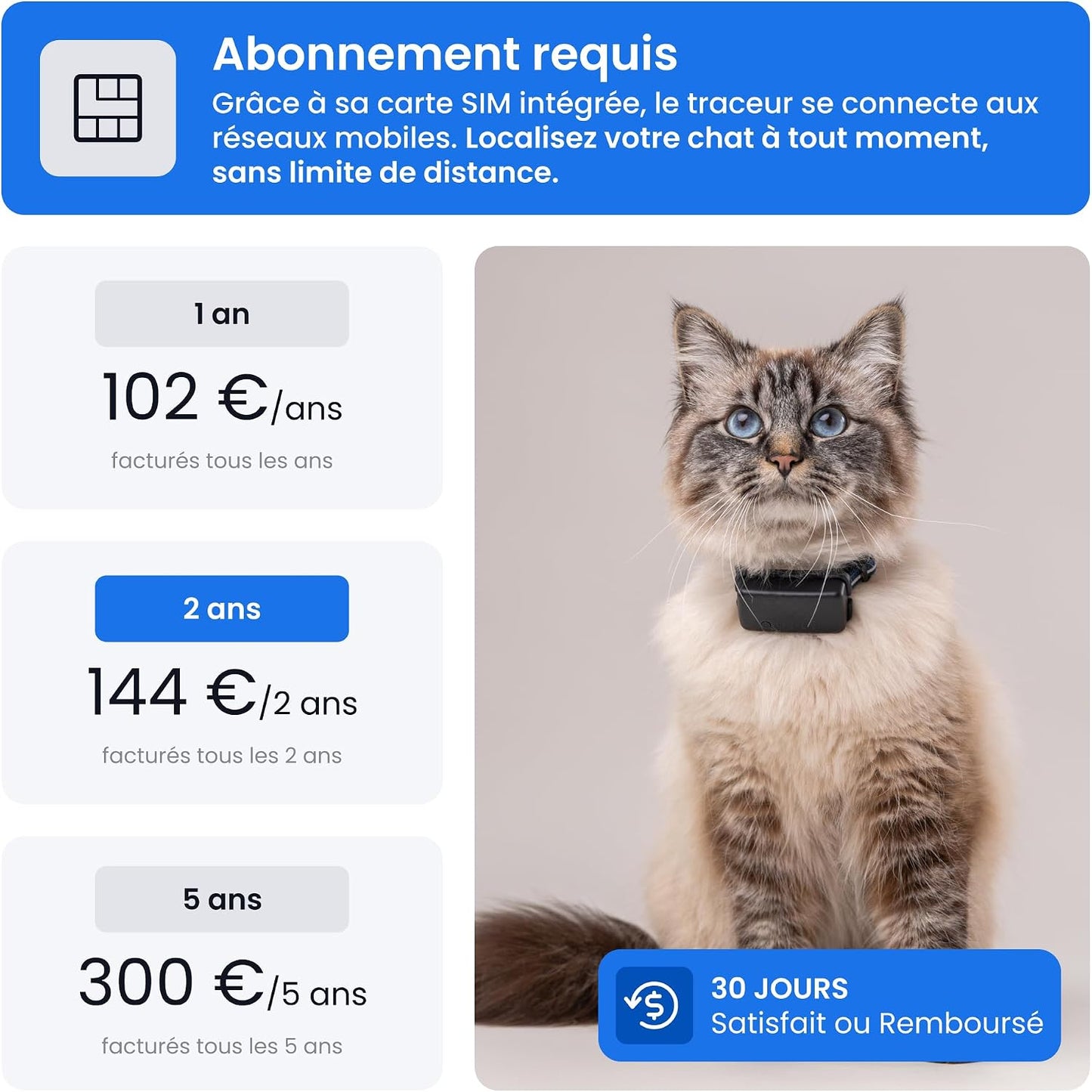 – Collier GPS Chat Connecté Mini | N° 1 Des GPS Pour Chats | Localisation GPS En Direct | Historique De Localisation Et Fonction Territoire | Collier De Sécurité Inclus (Bleu Foncé)