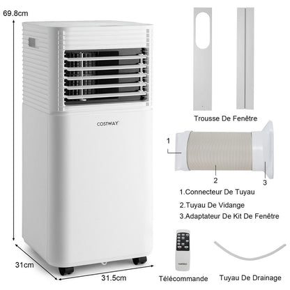 Climatiseur Mobile 4 En 1 Refroidissement Déshumidification Ventilateur 9000BTU 2 Vitesses Mode Veille Minuterie 24 H Blanc/Noir