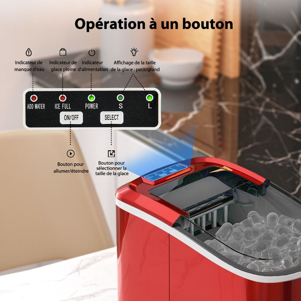 Machine À Glaçons Portable 12 Kg/24H 2 Formats De Glaçons 6-13 Minutes Réservoir D'Eau 2,2 L Avec Pelle Panier Amovible Argenté/Rouge