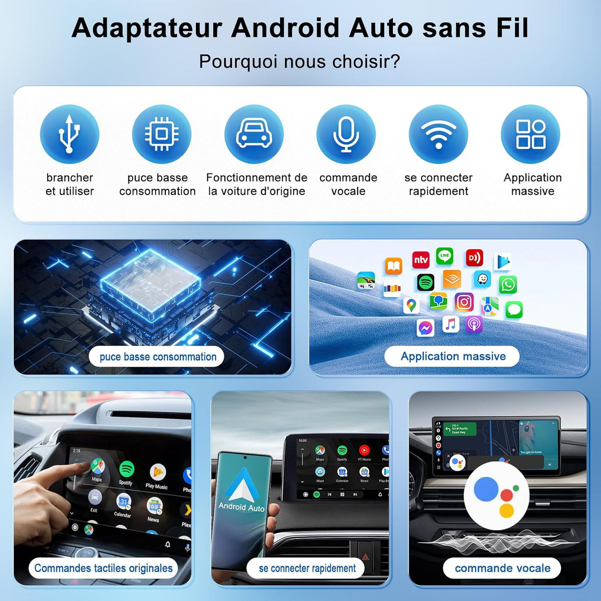 Adapter Android Sans Fil Pour Auto - Brancher & Jouer, Convertir Android Auto Filaire En Sans Fil