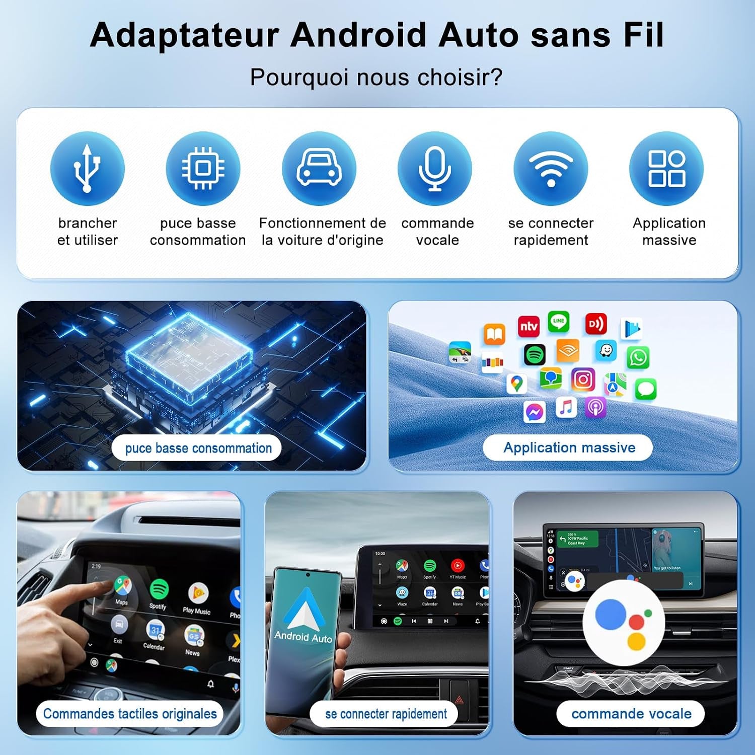 Adapter Android Sans Fil Pour Auto - Brancher & Jouer, Convertir Android Auto Filaire En Sans Fil