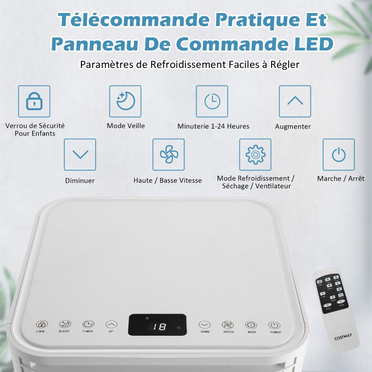 Climatiseur Mobile 4 En 1 Refroidissement Déshumidification Ventilateur 9000BTU 2 Vitesses Mode Veille Minuterie 24 H Blanc/Noir
