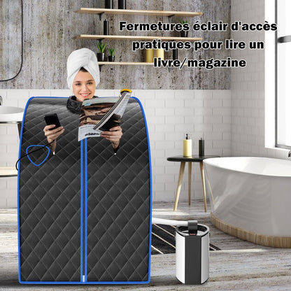 Cabine De Sauna Portable Pliable 3L Avec Télécommande 9 Options De Minuterie Fonction De Vaporisation Puissance 1000 W Noir/Gris/Argent