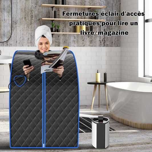 Cabine De Sauna Portable Pliable 3L Avec Télécommande 9 Options De Minuterie Fonction De Vaporisation Puissance 1000 W Noir/Gris/Argent