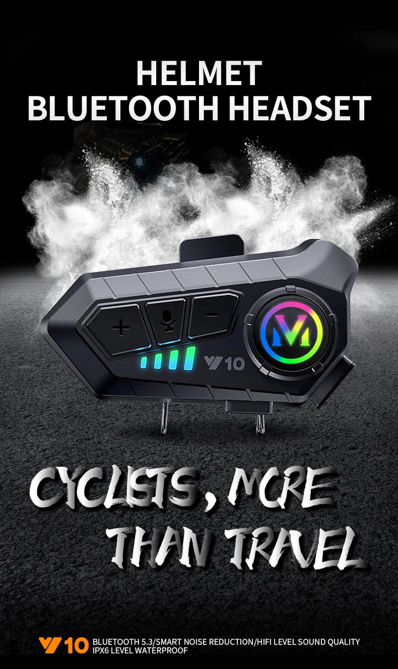 Helmet Headset Bluetooth5.3 Earphone IPX6 Waterproof MP3 Player HD Sound Moto Wireless Headphone with Mic Motorcycle Accessories