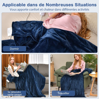 Couverture Chauffante Électrique 130X180Cm 4 Niveaux De Chauffage Télécommande Minuterie D'Arrêt Automatique 8H Couverture En Flanelle 5 Couleurs Au Choix