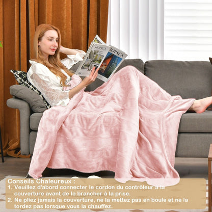 Couverture Chauffante Électrique 130X180Cm 4 Niveaux De Chauffage Télécommande Minuterie D'Arrêt Automatique 8H Couverture En Flanelle 5 Couleurs Au Choix