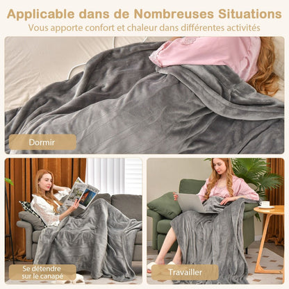 Couverture Chauffante Électrique 130X180Cm 4 Niveaux De Chauffage Télécommande Minuterie D'Arrêt Automatique 8H Couverture En Flanelle 5 Couleurs Au Choix