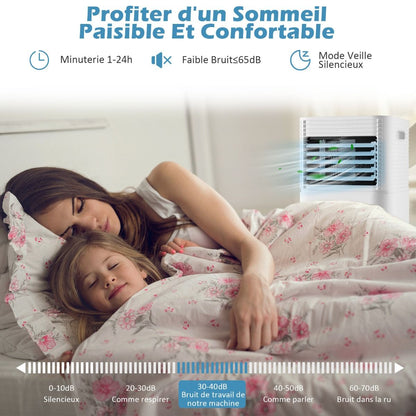 Climatiseur Mobile 4 En 1 Refroidissement Déshumidification Ventilateur 9000BTU 2 Vitesses Mode Veille Minuterie 24 H Blanc/Noir
