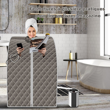 Cabine De Sauna Portable Pliable 3L Avec Télécommande 9 Options De Minuterie Fonction De Vaporisation Puissance 1000 W Noir/Gris/Argent