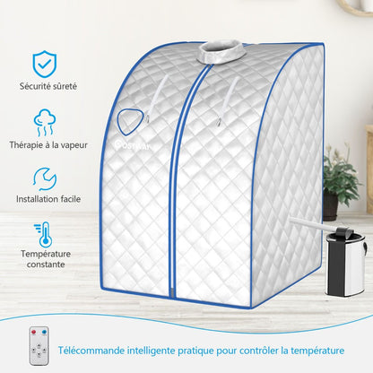 Cabine De Sauna Portable Pliable 3L Avec Télécommande 9 Options De Minuterie Fonction De Vaporisation Puissance 1000 W Noir/Gris/Argent