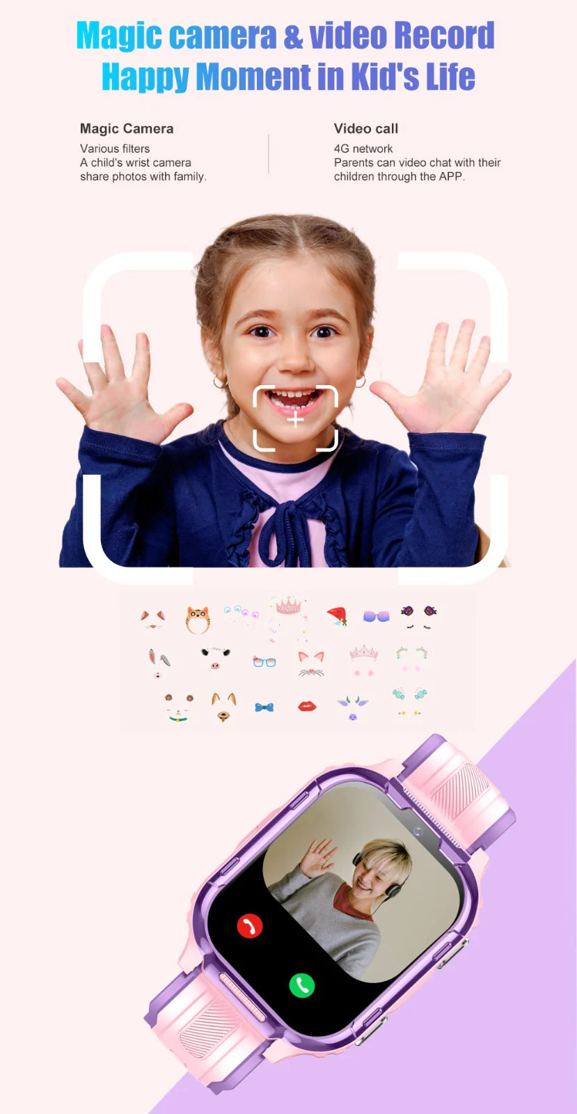 D55 Kids Smartwatch Android with GPS Tracker SIM Card Child Smart Watch for Calling, Location Tracking Safety Monitoring Smartwatch for Boys and Girls