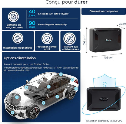Salind 11 2G - Traceur GPS Avec Aimant Pour Voitures, Véhicules Et Machines - Suivi En Temps Réel, Historique Des Trajets Et Alertes De Sécurité - Jusqu’À 90 Jours D’Autonomie