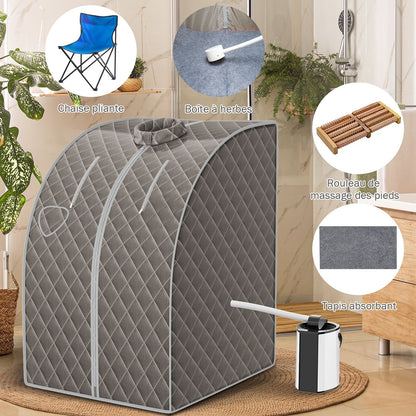 Cabine De Sauna Portable Pliable 3L Avec Télécommande 9 Options De Minuterie Fonction De Vaporisation Puissance 1000 W Noir/Gris/Argent