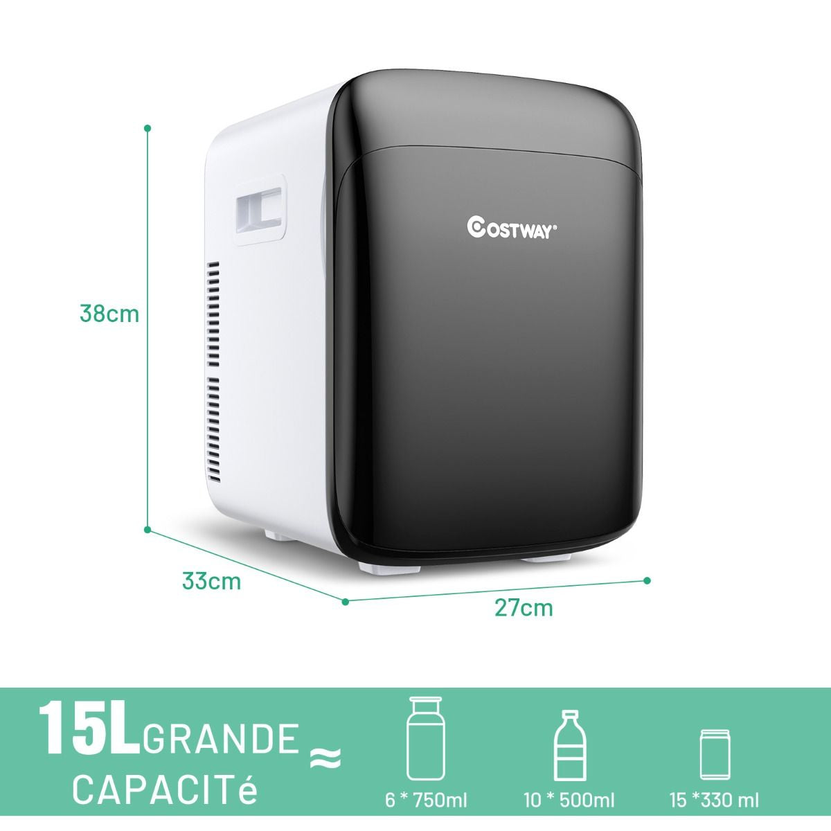 Mini Réfrigérateur 15L 2 En 1 Mini Frigo Portable Fonction De Refroidissement Et De Chauffage Blanc/Noir