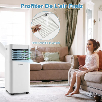 Climatiseur Mobile 4 En 1 Refroidissement Déshumidification Ventilateur 9000BTU 2 Vitesses Mode Veille Minuterie 24 H Blanc/Noir