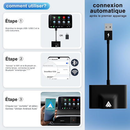 Adapter Android Sans Fil Pour Auto - Brancher & Jouer, Convertir Android Auto Filaire En Sans Fil