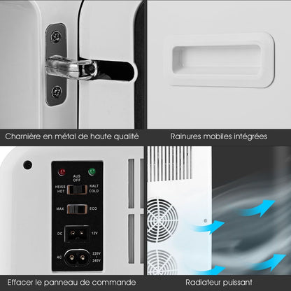 Mini Réfrigérateur 15L 2 En 1 Mini Frigo Portable Fonction De Refroidissement Et De Chauffage Blanc/Noir