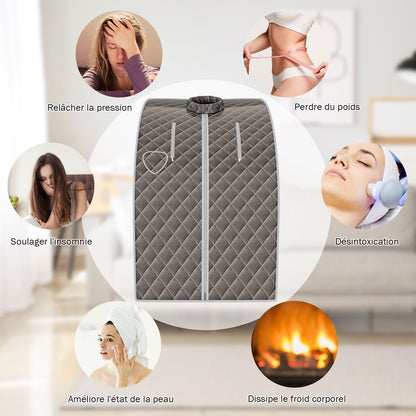 Cabine De Sauna Portable Pliable 3L Avec Télécommande 9 Options De Minuterie Fonction De Vaporisation Puissance 1000 W Noir/Gris/Argent
