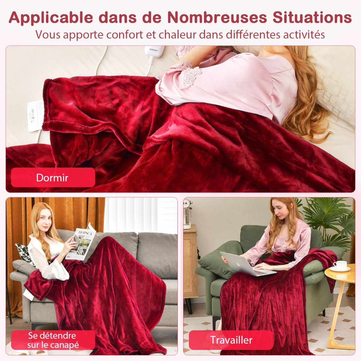 Couverture Chauffante Électrique 130X180Cm 4 Niveaux De Chauffage Télécommande Minuterie D'Arrêt Automatique 8H Couverture En Flanelle 5 Couleurs Au Choix