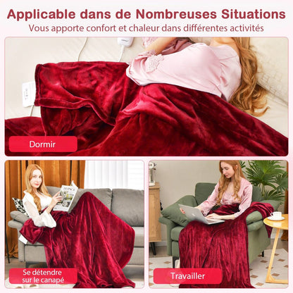 Couverture Chauffante Électrique 130X180Cm 4 Niveaux De Chauffage Télécommande Minuterie D'Arrêt Automatique 8H Couverture En Flanelle 5 Couleurs Au Choix