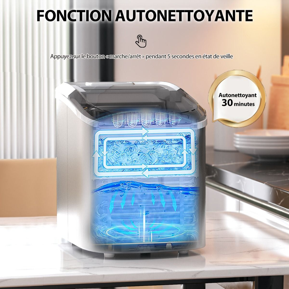 Machine À Glaçons Portable 12 Kg/24H 2 Formats De Glaçons 6-13 Minutes Réservoir D'Eau 2,2 L Avec Pelle Panier Amovible Argenté/Rouge