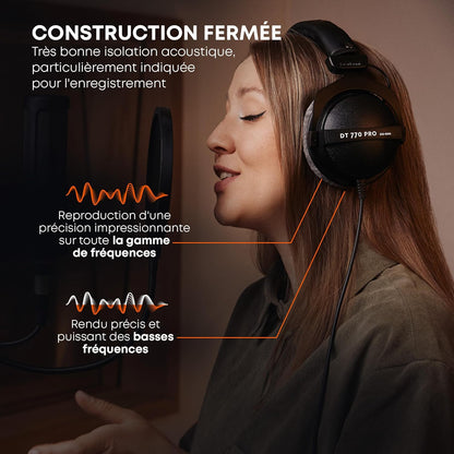 DT 770 Pro 80 Ohm Noir Édition Limitée Fermée, Câblée Pour L'Enregistrement Et Le Monitoring Professionnels