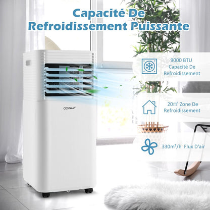 Climatiseur Mobile 4 En 1 Refroidissement Déshumidification Ventilateur 9000BTU 2 Vitesses Mode Veille Minuterie 24 H Blanc/Noir