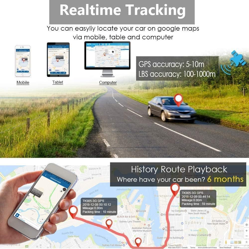 Traceur GPS Voiture Tracker 5 Mois En Veille Plusieurs Alarmes Intelligentes Étanche Avec Aimant Antivol APP Aucun Abonnement Requis 6 Mois Historique De Navigation Adapté Aux GPS Poids Lourds TK905B