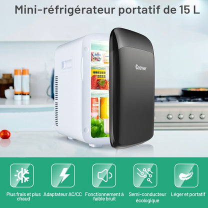 Mini Réfrigérateur 15L 2 En 1 Mini Frigo Portable Fonction De Refroidissement Et De Chauffage Blanc/Noir