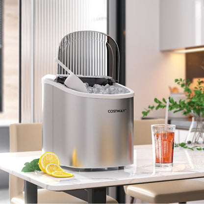 Machine À Glaçons Portable 12 Kg/24H 2 Formats De Glaçons 6-13 Minutes Réservoir D'Eau 2,2 L Avec Pelle Panier Amovible Argenté/Rouge