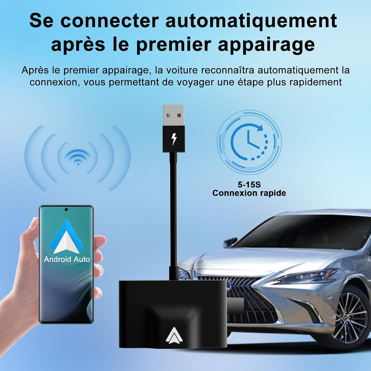 Adapter Android Sans Fil Pour Auto - Brancher & Jouer, Convertir Android Auto Filaire En Sans Fil