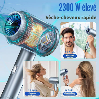 Sèche-Cheveux Ionique Professionnel 2300W, 3 Réglages De Chaleur, Pour La Maison, Le Salon Et Les Voyages - Avec Accessoires