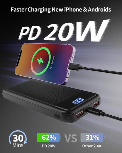 Batterie Externe 13800Mah, Slimmest 22.5W Power Bank,Batterie Portable USB C (Entrée/Sortie) PD3.0 QC4.0 Charge Rapide Chargeur Portable Avec Affichage LCD Compatible Iphone Etc.