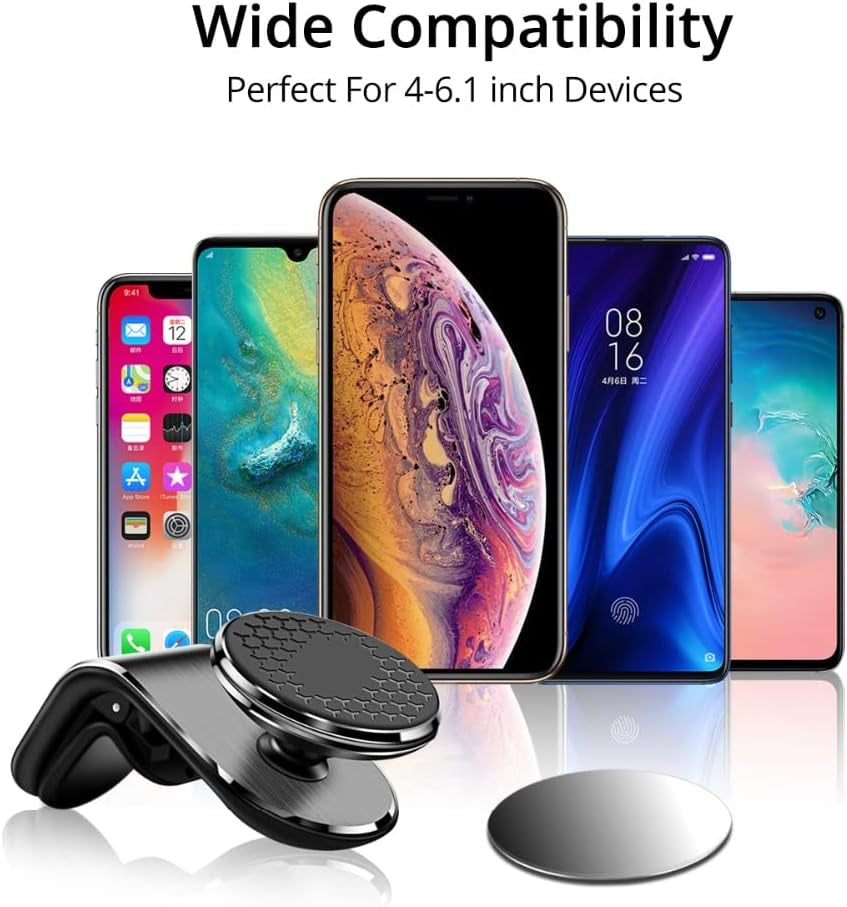 Support Telephone Voiture Magnetique,Support Voiture Auto Universel Rotation 360° Aimant Telephone Voiture Et Un Bouton De Libération Pour Smartphones Et GPS 4.7-6.7 Pouces - Noir