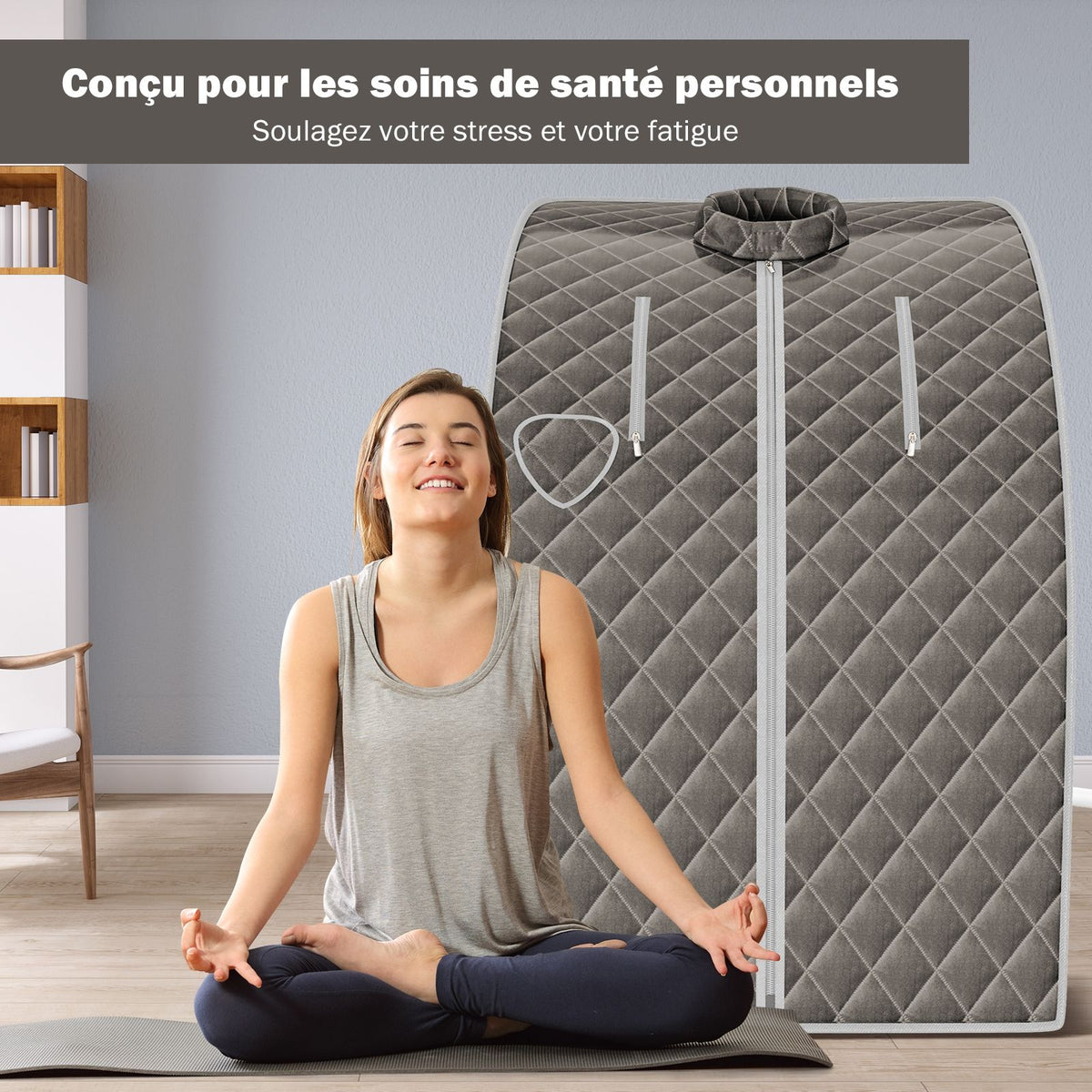 Cabine De Sauna Portable Pliable 3L Avec Télécommande 9 Options De Minuterie Fonction De Vaporisation Puissance 1000 W Noir/Gris/Argent