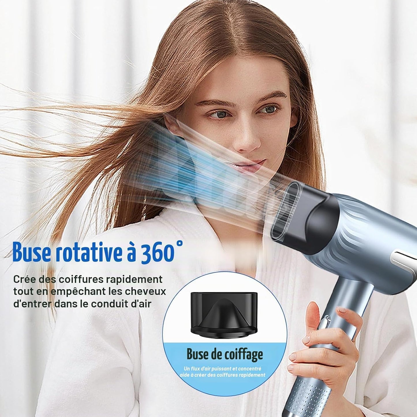 Sèche-Cheveux Ionique Professionnel 2300W, 3 Réglages De Chaleur, Pour La Maison, Le Salon Et Les Voyages - Avec Accessoires