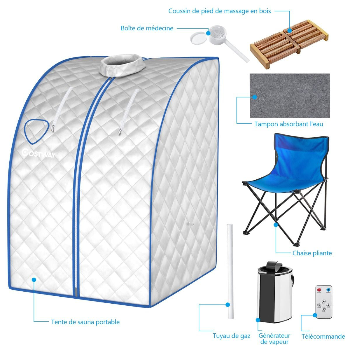 Cabine De Sauna Portable Pliable 3L Avec Télécommande 9 Options De Minuterie Fonction De Vaporisation Puissance 1000 W Noir/Gris/Argent