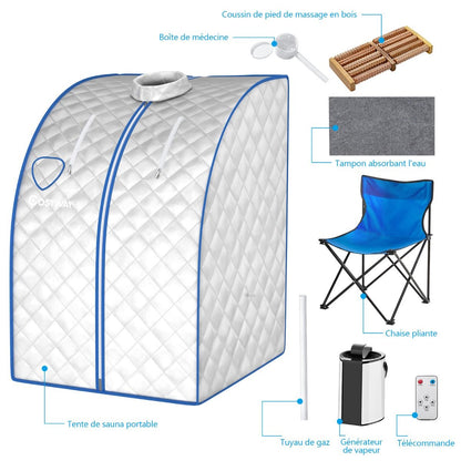 Cabine De Sauna Portable Pliable 3L Avec Télécommande 9 Options De Minuterie Fonction De Vaporisation Puissance 1000 W Noir/Gris/Argent