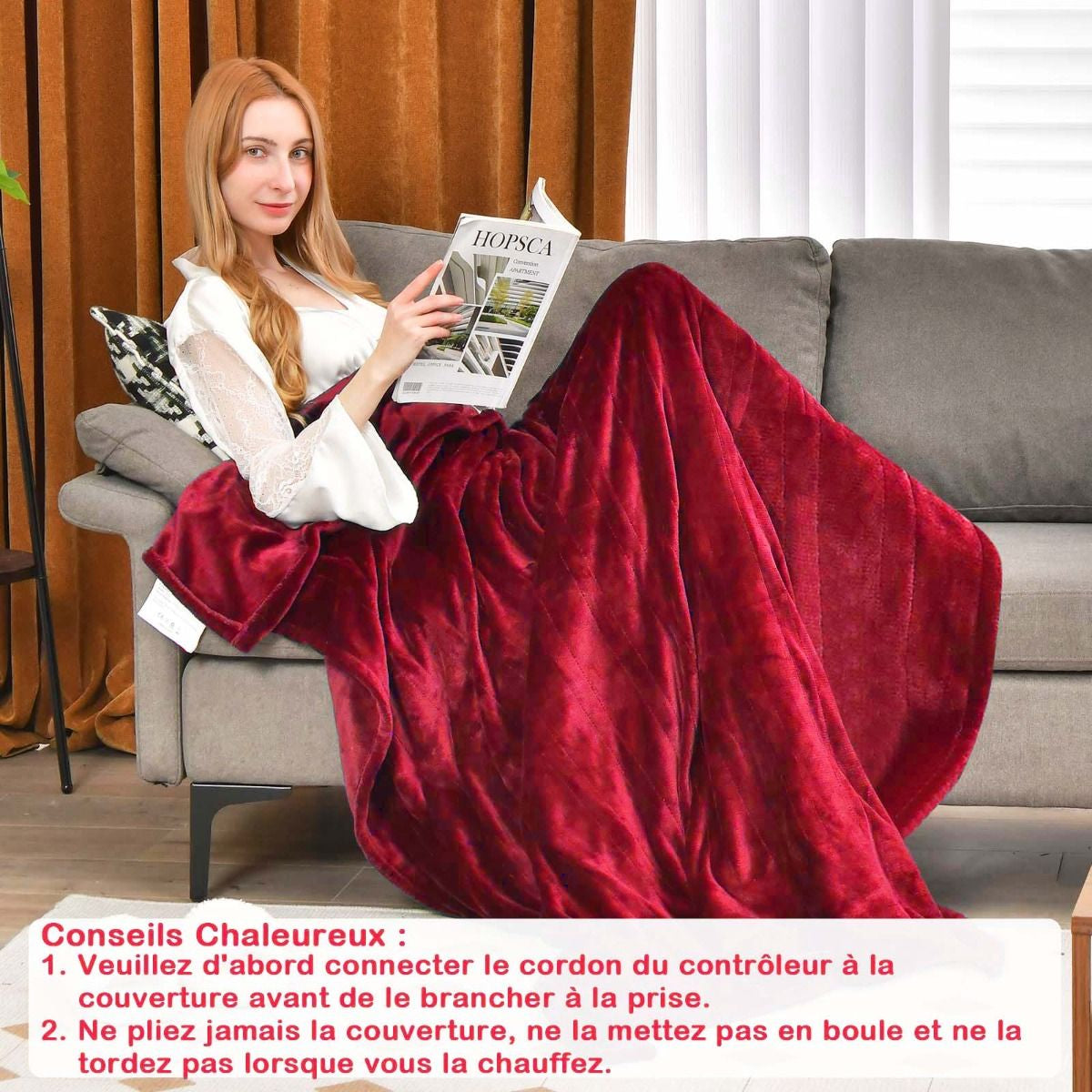 Couverture Chauffante Électrique 130X180Cm 4 Niveaux De Chauffage Télécommande Minuterie D'Arrêt Automatique 8H Couverture En Flanelle 5 Couleurs Au Choix