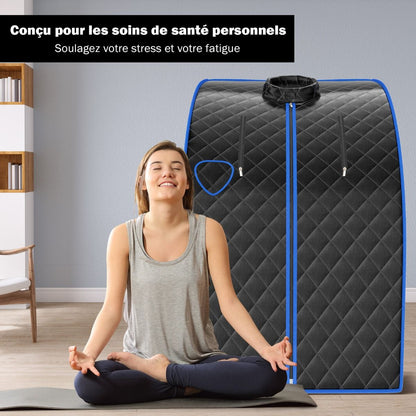 Cabine De Sauna Portable Pliable 3L Avec Télécommande 9 Options De Minuterie Fonction De Vaporisation Puissance 1000 W Noir/Gris/Argent